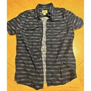 Roebuck & Co Button Up Shirt Mens Size S Navy Blue Striped Short Sleeve Collar